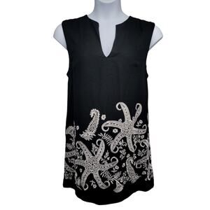 Anthropologie Maeve Black Embroidered Dress Size 6 Boho Chic V-Neck Shift Tunic‎